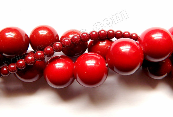 Deep Red Wine Sea Shell Pearl  -  Smooth Round Beads 16"