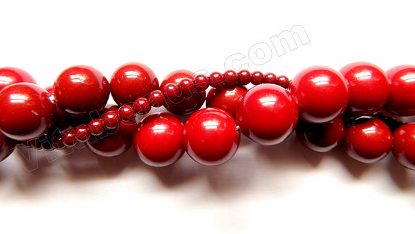 Deep Red Wine Sea Shell Pearl  -  Smooth Round Beads 16"