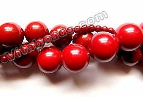 Deep Red Wine Sea Shell Pearl  -  Smooth Round Beads 16"
