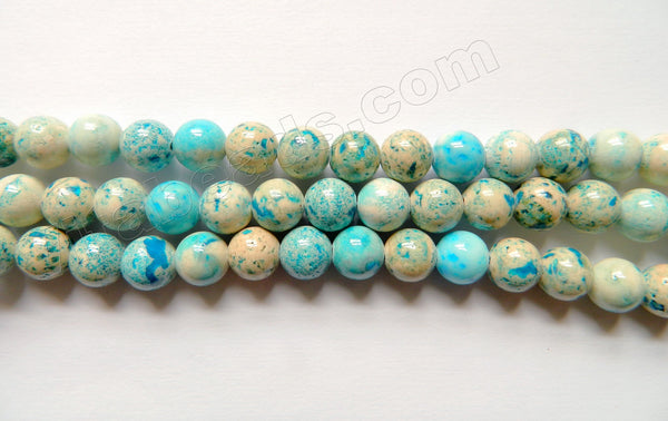Blue Ocean Fossil Jasper A  -  Smooth Round Beads  15"