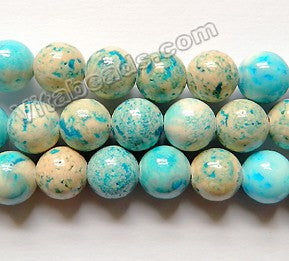 Blue Ocean Fossil Jasper A  -  Smooth Round Beads  15"