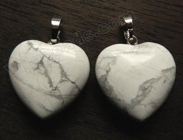 Pendant - Smooth Heart    Howlite White