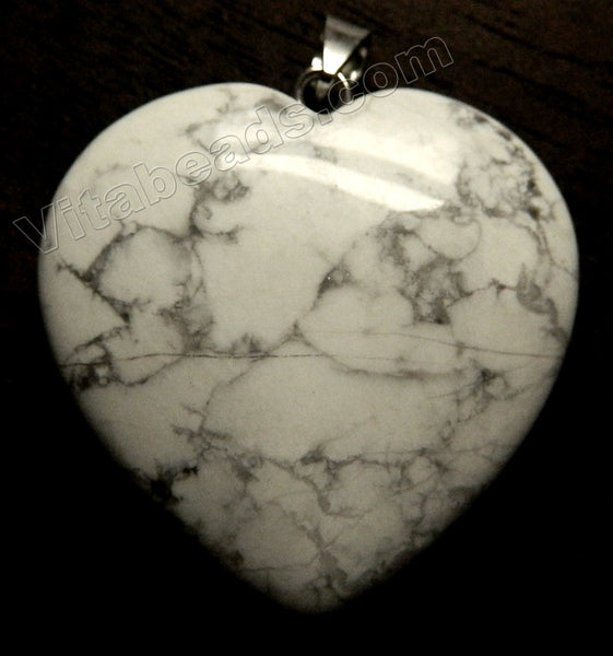 Pendant - Smooth Heart    Howlite White