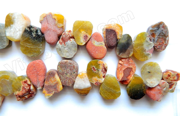 Brown Yellow Orange Mixed Rough Fire Druzy Agate  -  Graduated Flat Ladder Strand  15"
