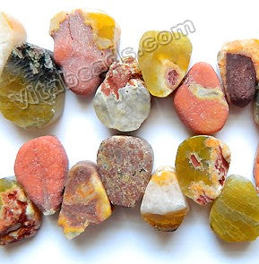 Brown Yellow Orange Mixed Rough Fire Druzy Agate  -  Graduated Flat Ladder Strand  15"