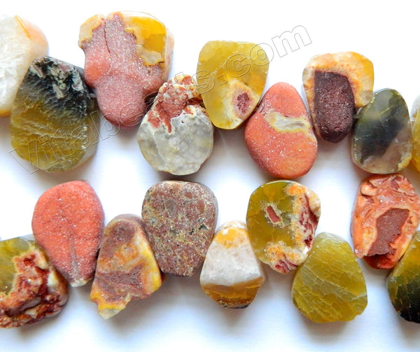 Brown Yellow Orange Mixed Rough Fire Druzy Agate  -  Graduated Flat Ladder Strand  15"