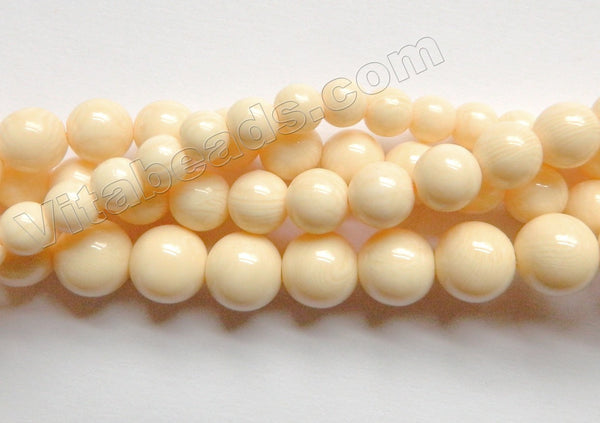 Resin Ivory Cream Wood Color -  Smooth Round Beads  16"