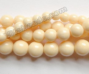 Resin Ivory Cream Wood Color -  Smooth Round Beads  16"