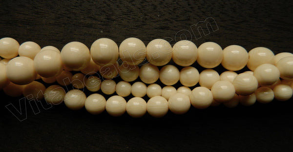 Resin Ivory Cream Wood Color -  Smooth Round Beads  16"