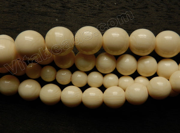 Resin Ivory Cream Wood Color -  Smooth Round Beads  16"