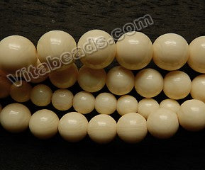 Resin Ivory Cream Wood Color -  Smooth Round Beads  16"