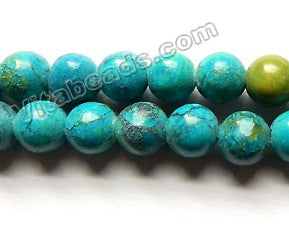 Dyed Blue Green Azurite Turquoise  -  Smooth Round Beads  16"