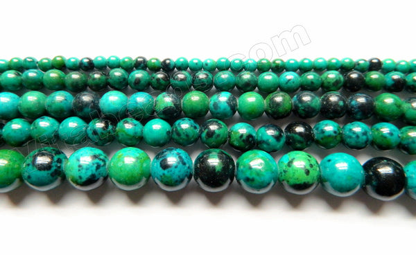 Blue Green Azurite Turquoise with Black Spots  -  Round Beads 16"