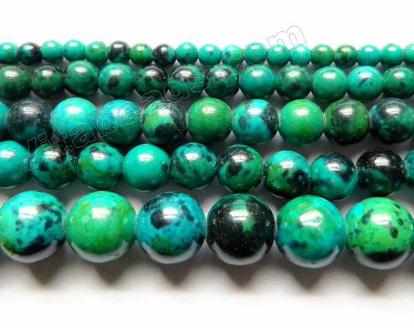 Blue Green Azurite Turquoise with Black Spots  -  Round Beads 16"