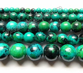 Blue Green Azurite Turquoise with Black Spots  -  Round Beads 16"