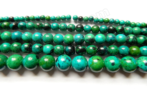 Blue Green Azurite Turquoise with Black Spots  -  Round Beads 16"