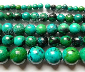 Blue Green Azurite Turquoise with Black Spots  -  Round Beads 16"