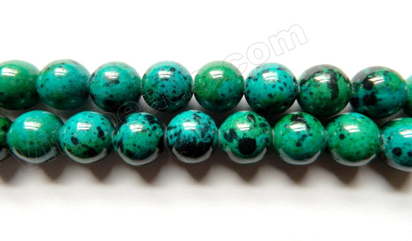 Blue Green Azurite Turquoise with Black Spots  -  Round Beads 16"