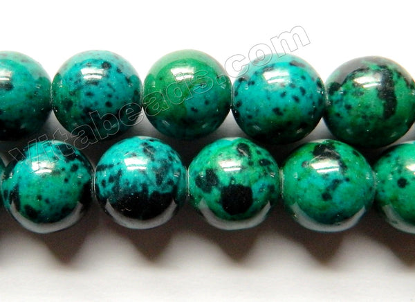 Blue Green Azurite Turquoise with Black Spots  -  Round Beads 16"
