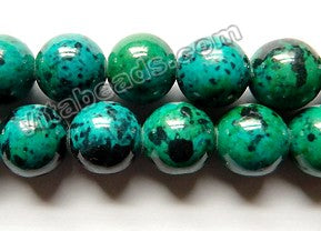 Blue Green Azurite Turquoise with Black Spots  -  Round Beads 16"