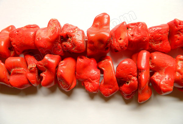 Deep Orange Red Coral Rough   -  Big Spinal Nuggets  16"