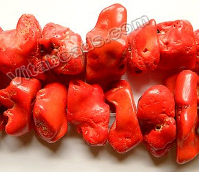 Deep Orange Red Coral Rough   -  Big Spinal Nuggets  16"