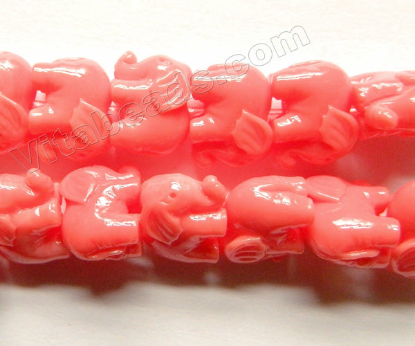 Salmon Pink Colored Resin  -  Carved Elephant Beads Strand  15"