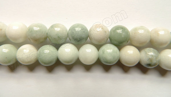 Natural Light Green Jadeite Stone  -  Smooth Round Beads  16"