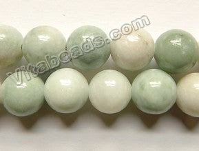 Natural Light Green Jadeite Stone  -  Smooth Round Beads  16"