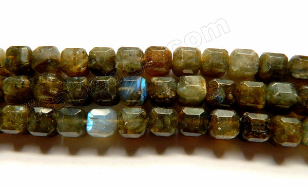 Natural Dark Labradorite A  -  Double Edge Faceted Cubes  15"