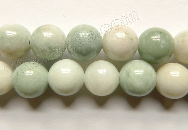 Natural Light Green Jadeite Stone  -  Smooth Round Beads  16"