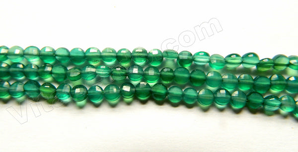 Natural Emerald Green Agate AAA  -  Small Diamond Cut Coins 15"