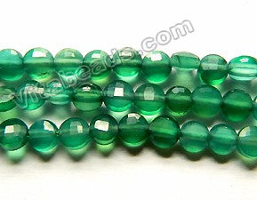 Natural Emerald Green Agate AAA  -  Small Diamond Cut Coins 15"