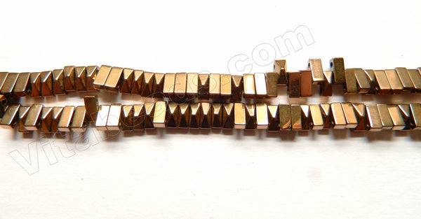 Bronze Hematite  -  Double Hole Drilled Faceted Pyramid Rectangles  16"