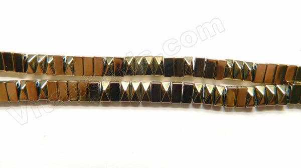 Pyrite Hematite  -  Double Hole Drilled Faceted Pyramid Rectangles  16"