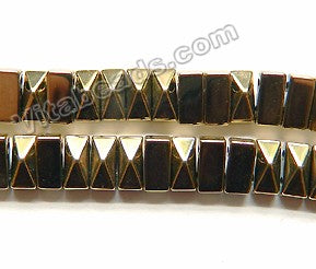 Pyrite Hematite  -  Double Hole Drilled Faceted Pyramid Rectangles  16"