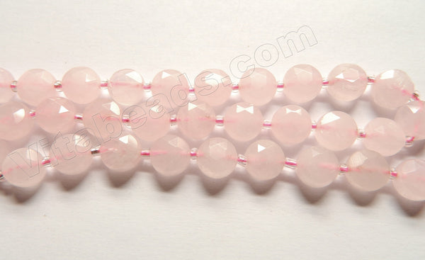 Rose Quartz -  Star Cut Faceted Coins w/ Spacers  14.5"