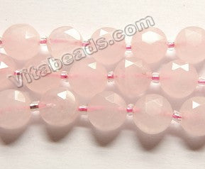 Rose Quartz -  Star Cut Faceted Coins w/ Spacers  14.5"