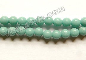 Amazonite Color Solid Glass  -  Smooth Round Beads 16"