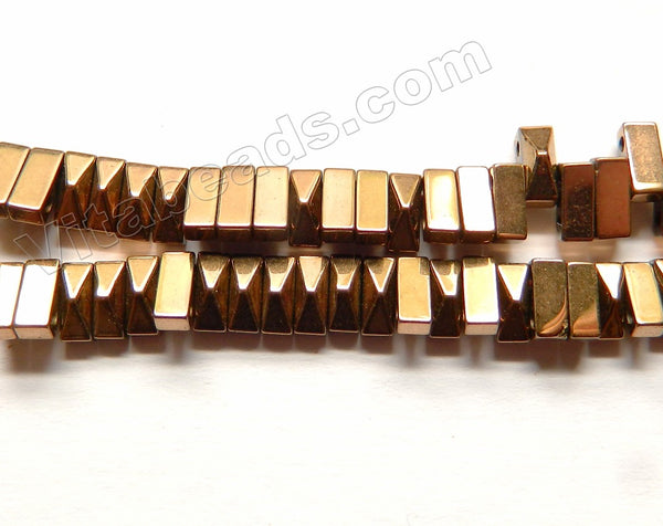Bronze Hematite  -  Double Hole Drilled Faceted Pyramid Rectangles  16"