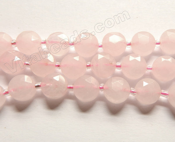 Rose Quartz -  Star Cut Faceted Coins w/ Spacers  14.5"