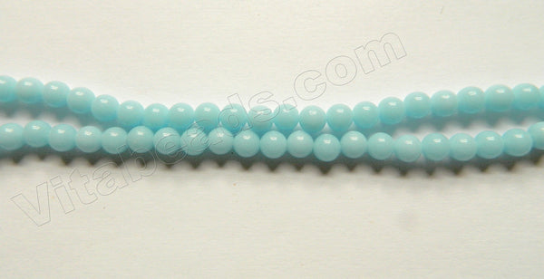 Solid Aqua Blue Glass  -  Smooth Round Beads 16"