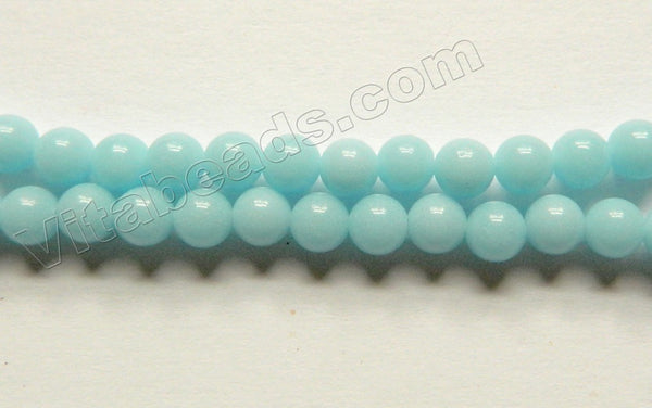 Solid Aqua Blue Glass  -  Smooth Round Beads 16"