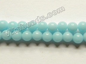 Solid Aqua Blue Glass  -  Smooth Round Beads 16"
