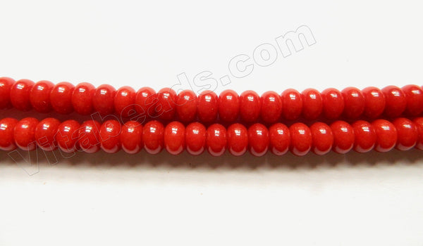 Deep Coral Red Mashan Jade  -  Smooth Rondel  15"