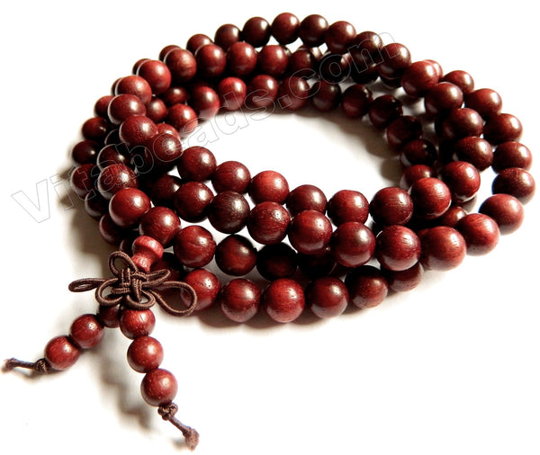 Natural African Purple Santalum Wood Beads  -  Smooth Round Bracelet