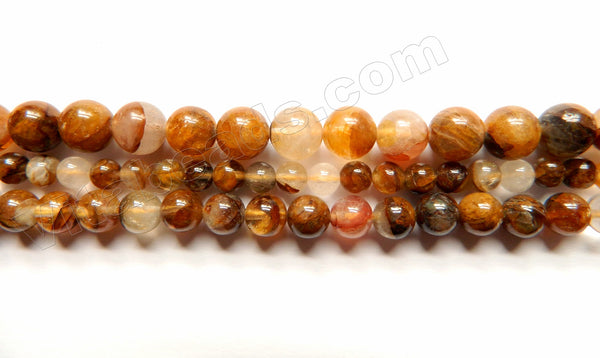 Natural Golden Amber Brown Quartz  -  Smooth Round Beads 15"