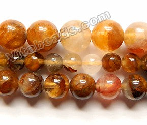 Natural Golden Amber Brown Quartz  -  Smooth Round Beads 15"