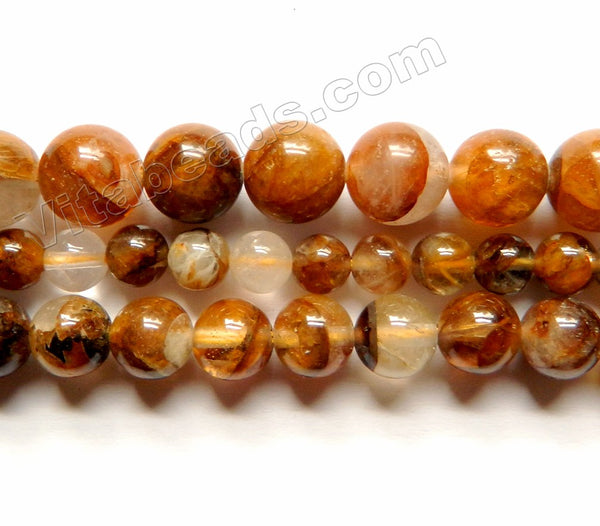 Natural Golden Amber Brown Quartz  -  Smooth Round Beads 15"