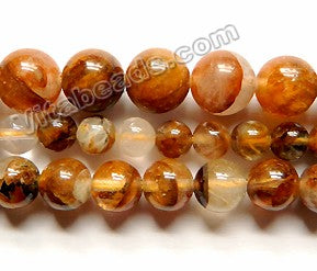Natural Golden Amber Brown Quartz  -  Smooth Round Beads 15"